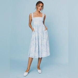 O.p.t. Effie Dress in Blue Floral Lace Lined Corset Front Cottagecore Garden